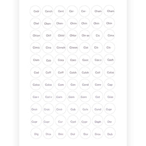 Label C - Circular printed labels with remedy names (12mm diameter) (616 per pack, 77 per sheet)