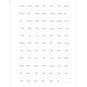 Label C - Circular printed labels with remedy names (12mm diameter) (616 per pack, 77 per sheet)