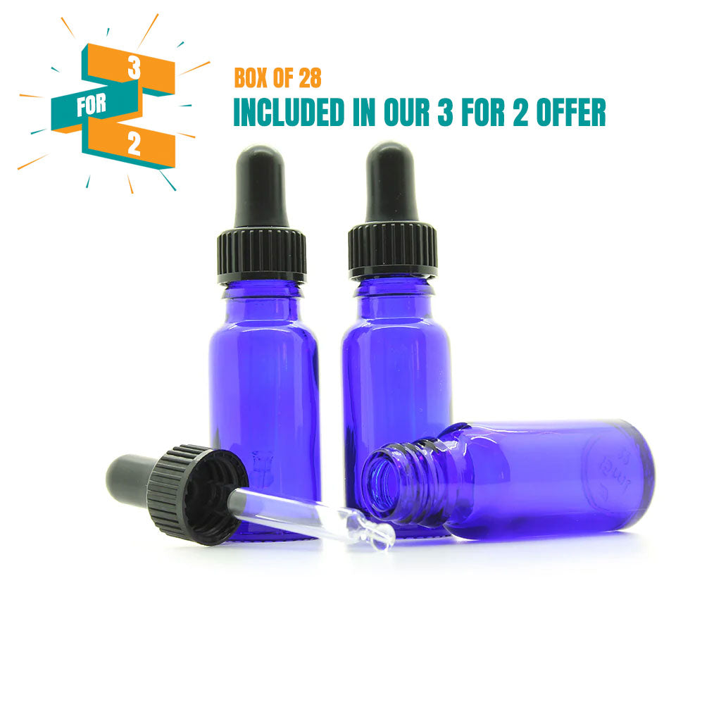 15ml Blue Moulded Glass Dropper Bottle