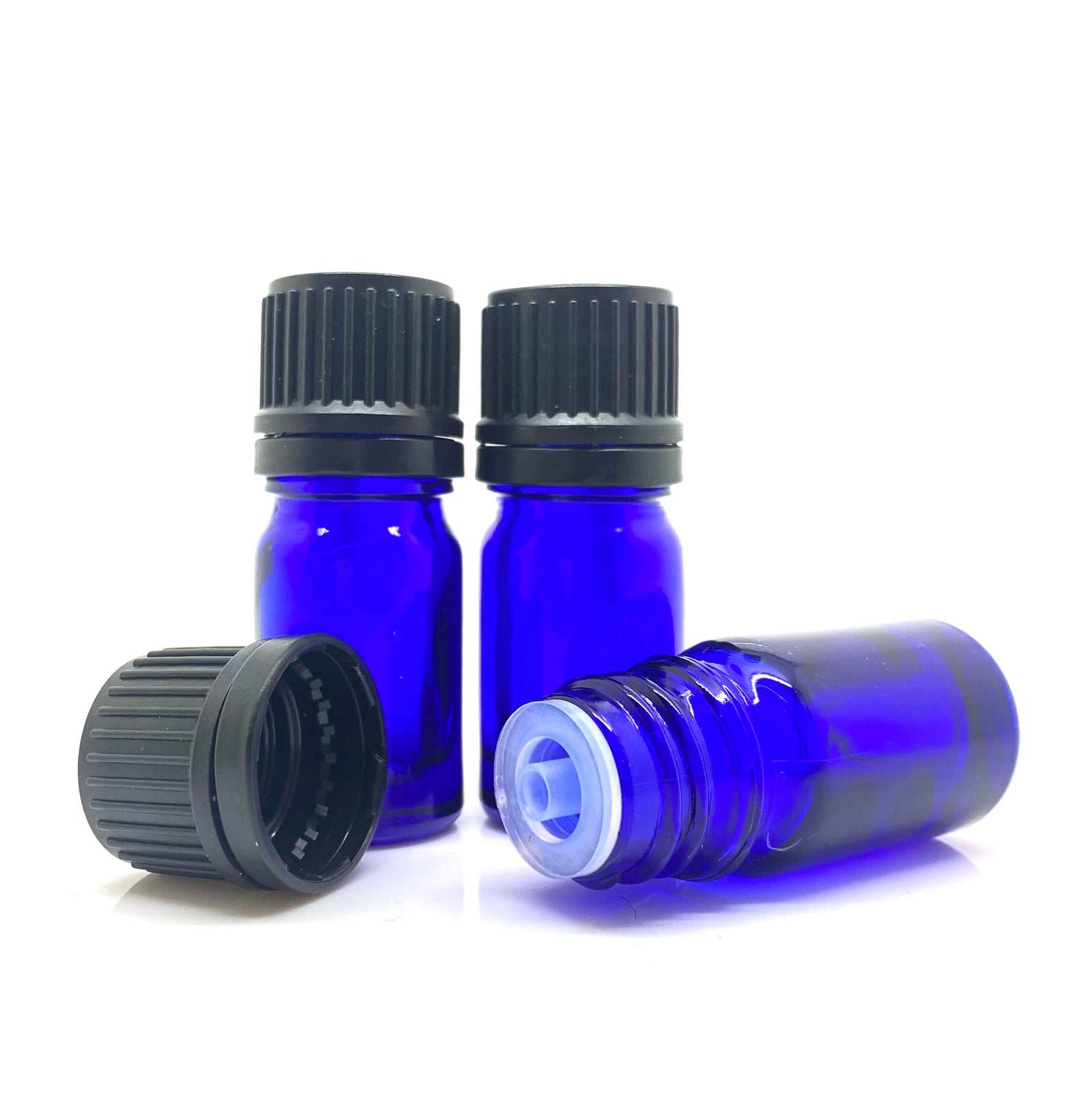 5ml Blue Moulded Glass Pourer Restrictor Bottle with Tamper Evident Cap