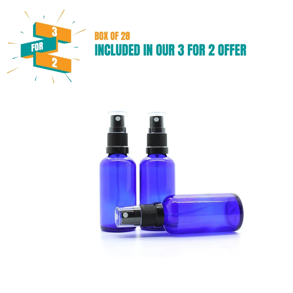 50ml Blue Moulded Glass Tamper Evident Mister Bottle