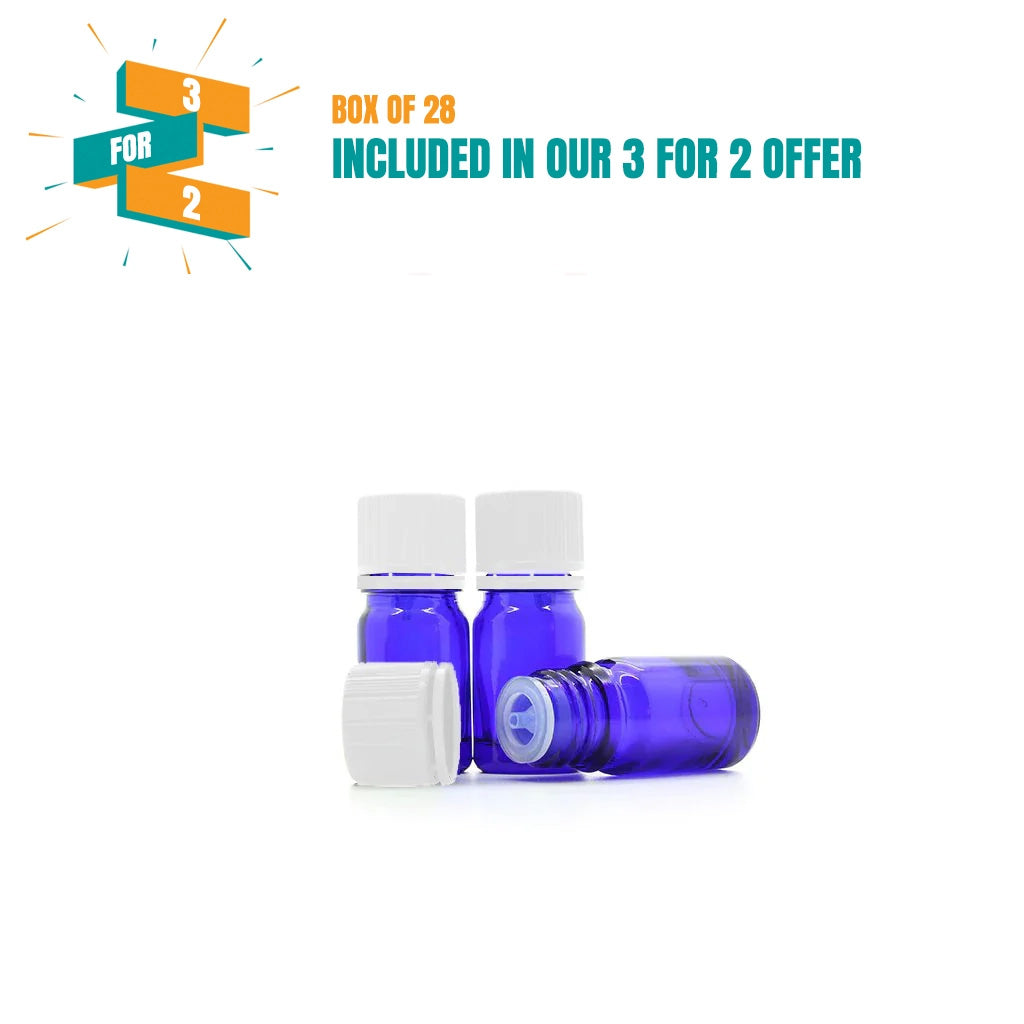 5ml Blue Moulded Glass Pourer Restrictor Bottle With Tamper Evident Cap