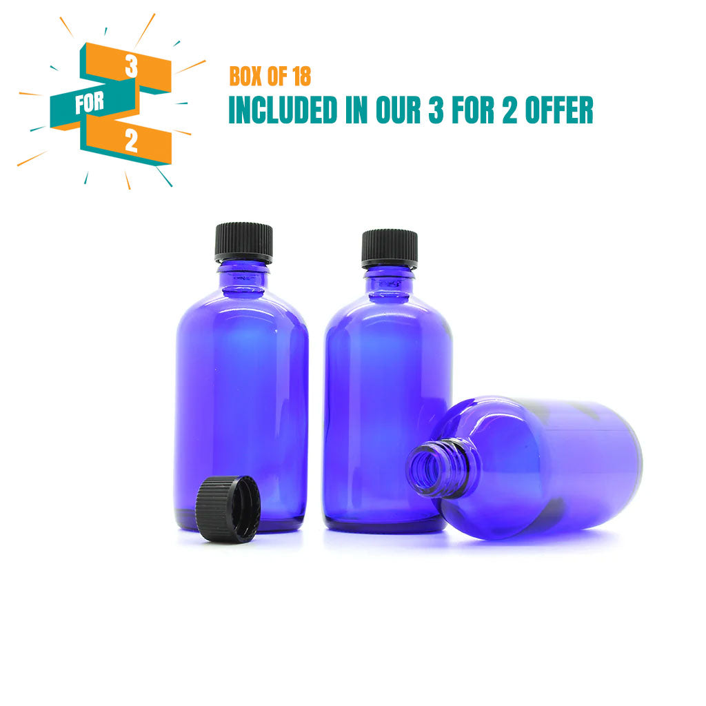 100ml Blue Moulded Glass Screw Cap Bottle
