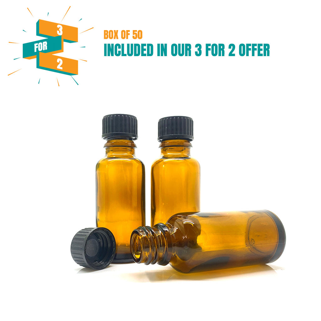 25ml Amber Moulded Glass Screw Cap Bottle