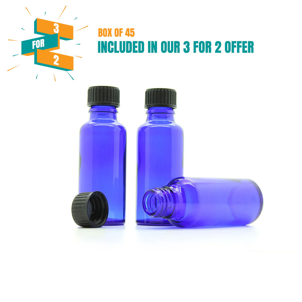 30ml Blue Moulded Glass Screw Cap Bottle