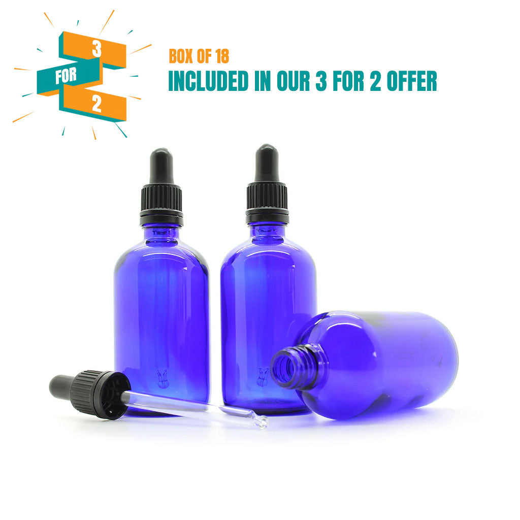 100ml Blue Moulded Glass Dropper Bottle with Tamper Evident Cap