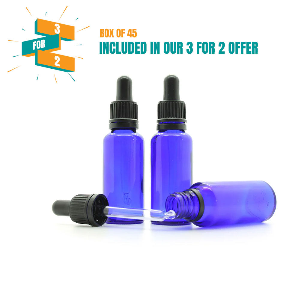30ml Blue Moulded Glass Dropper Bottle with Tamper Evident Cap