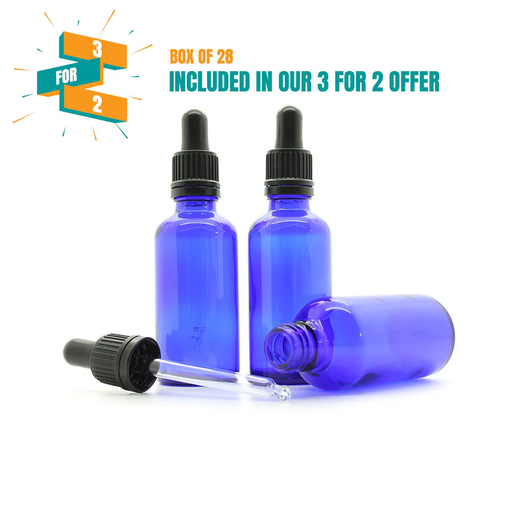 50ml Blue Moulded Glass Dropper Bottle with Tamper Evident Cap