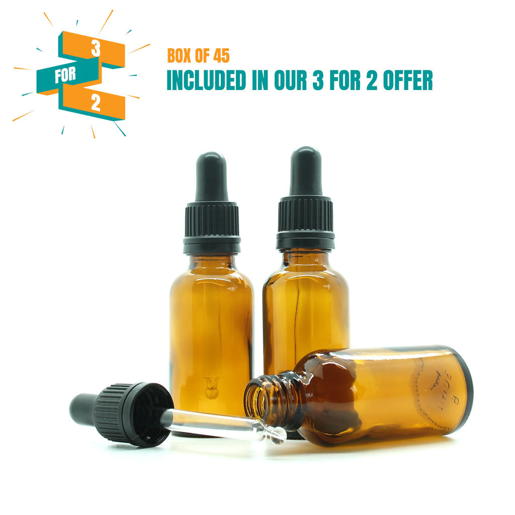 30ml Amber Moulded Glass Dropper Bottle with Tamper Evident Cap