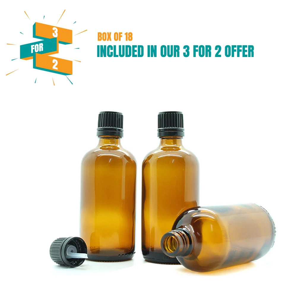 100ml Amber Moulded Glass Pourer Restrictor Bottle with Tamper Evident Cap