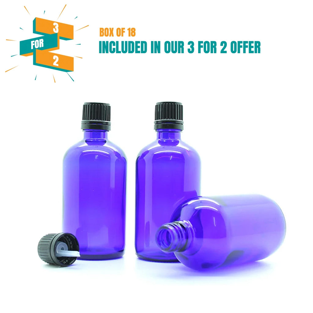100ml Blue Moulded Glass Pourer Restrictor Bottle with Tamper Evident Cap for Oils