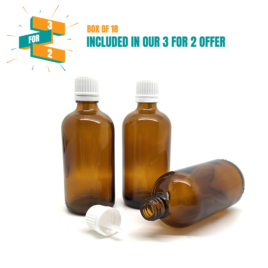 100ml Amber Moulded Glass Pourer Restrictor Bottle with Tamper Evident Cap