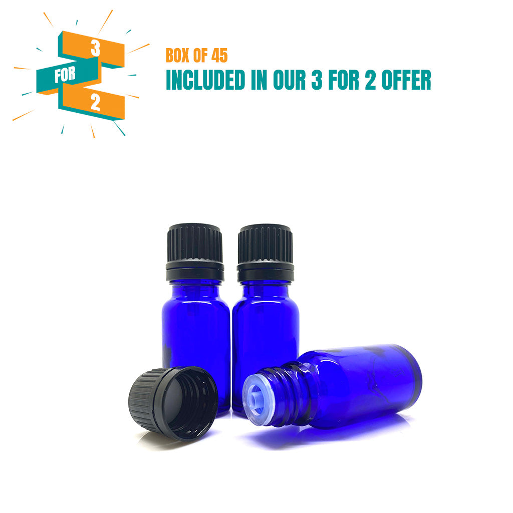 10ml Blue Moulded Glass Pourer Restrictor Bottle with Tamper Evident Cap for Oils