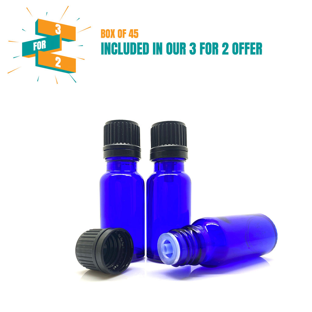15ml Blue Moulded Glass Pourer Restrictor Bottle with Tamper Evident Cap for Oils