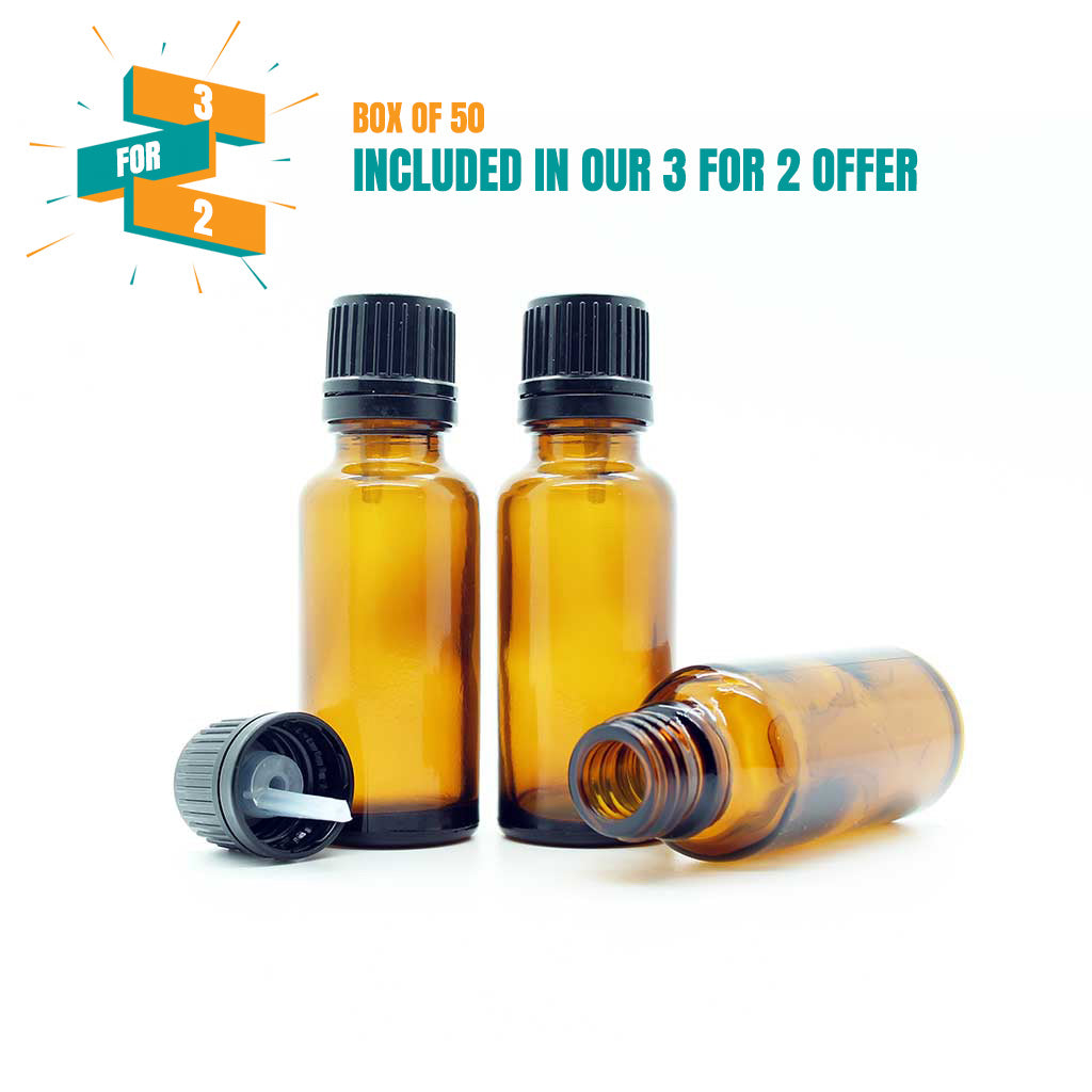 25ml Amber Moulded Pourer Restrictor Bottle with Tamper Evident Cap