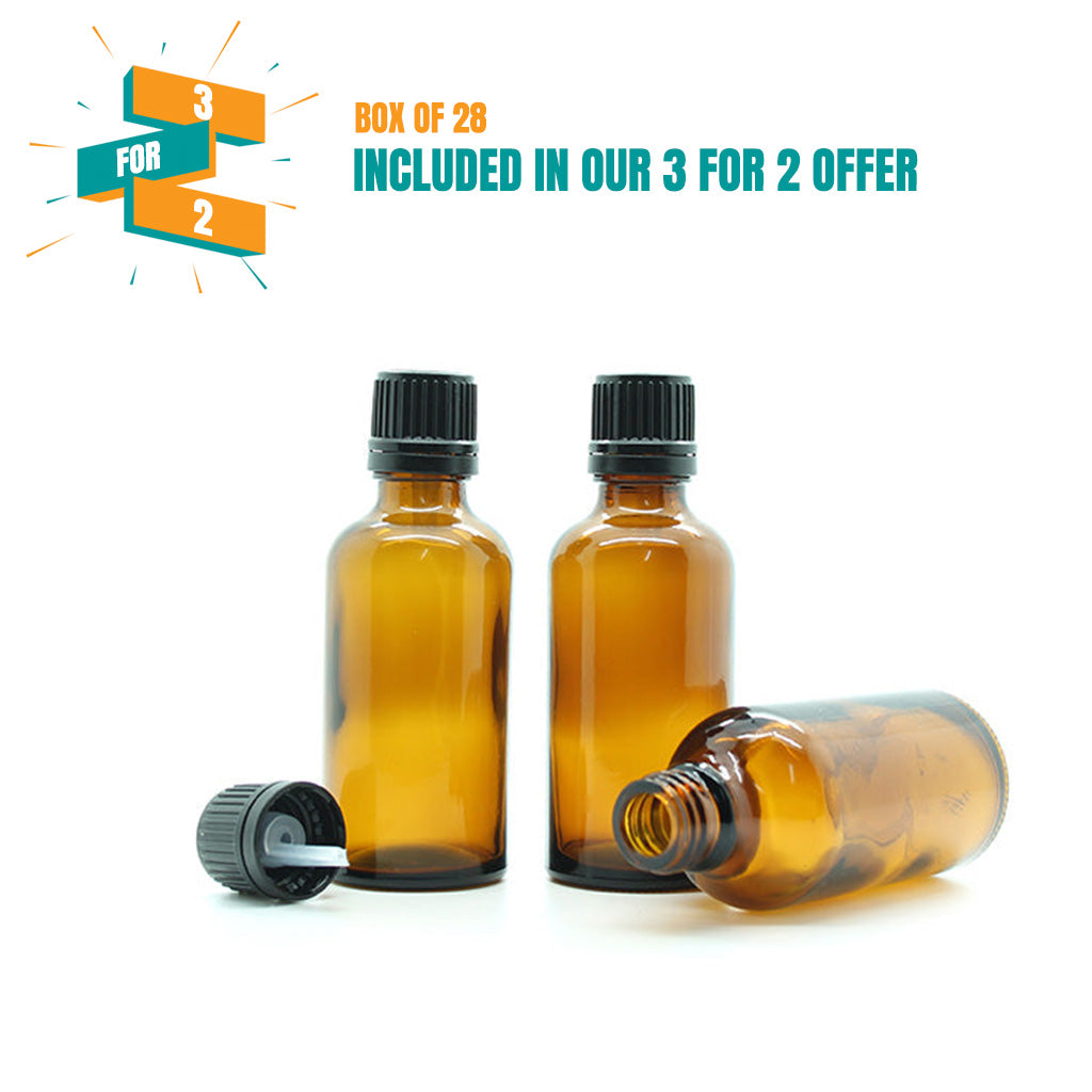 50ml Amber Moulded Glass Pourer Restrictor Bottle with Tamper Evident Cap