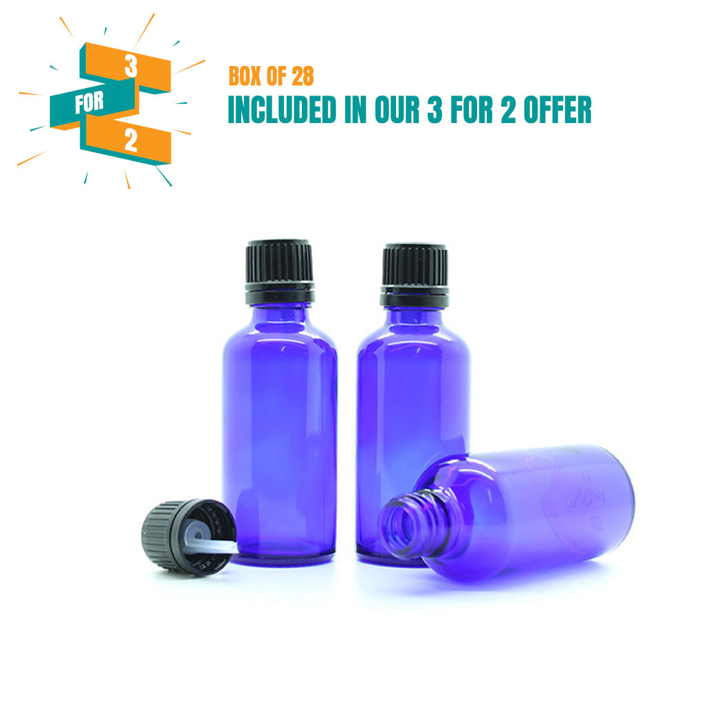 50ml Blue Moulded Glass Pourer Restrictor Bottle with Tamper Evident Cap for Oils