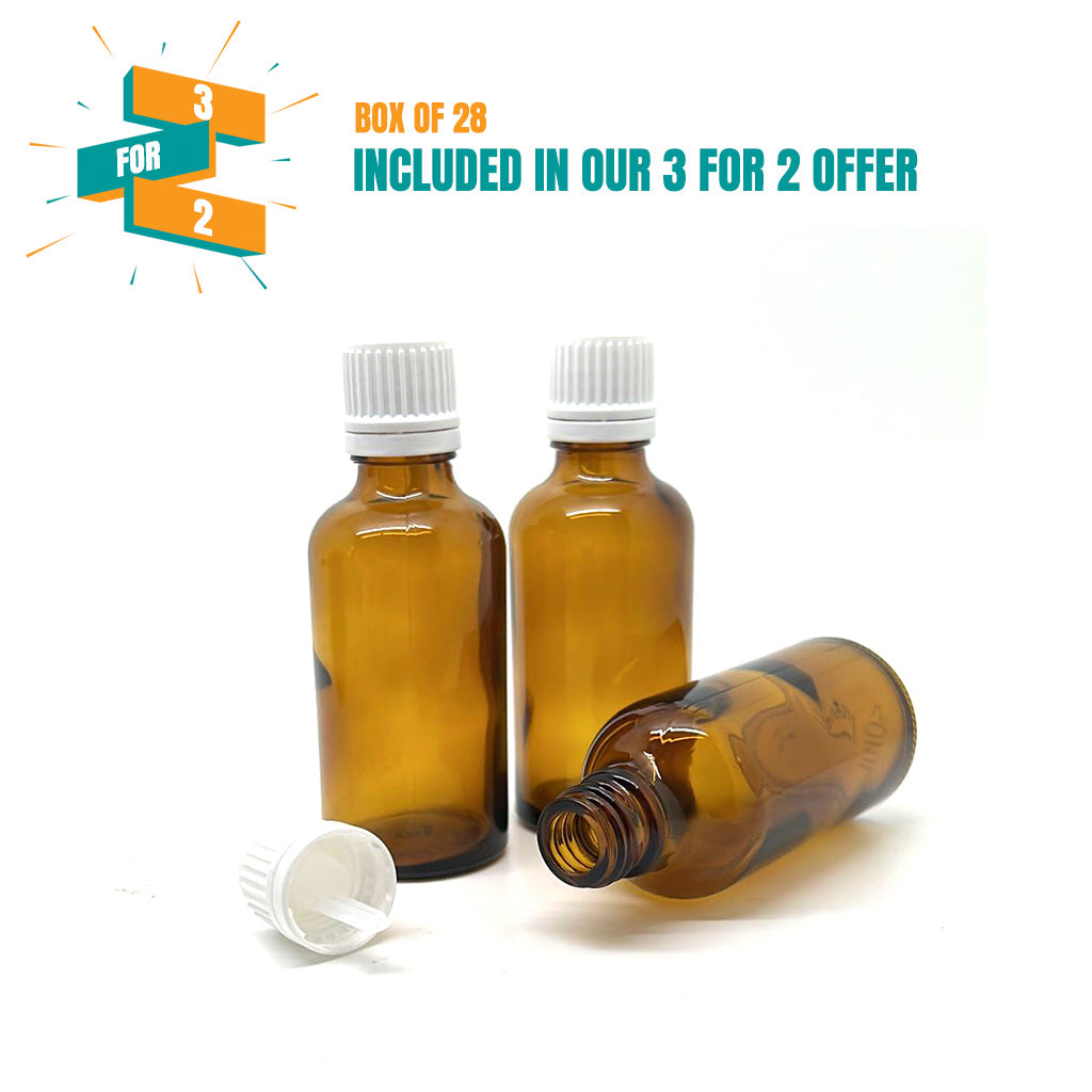 50ml Amber Moulded Glass Pourer Restrictor Bottle with Tamper Evident Cap