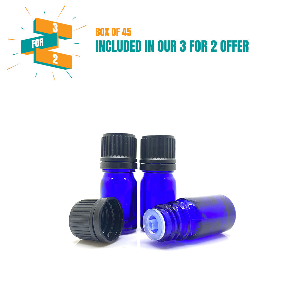 5ml Blue Moulded Glass Pourer Restrictor Bottle with Tamper Evident Cap