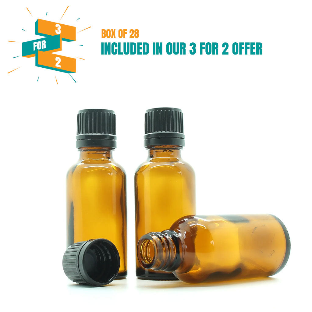 50ml Amber Moulded Glass Screw Cap Bottle with Tamper Evident Cap