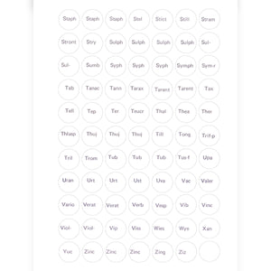 Label C - Circular printed labels with remedy names (12mm diameter) (616 per pack, 77 per sheet)