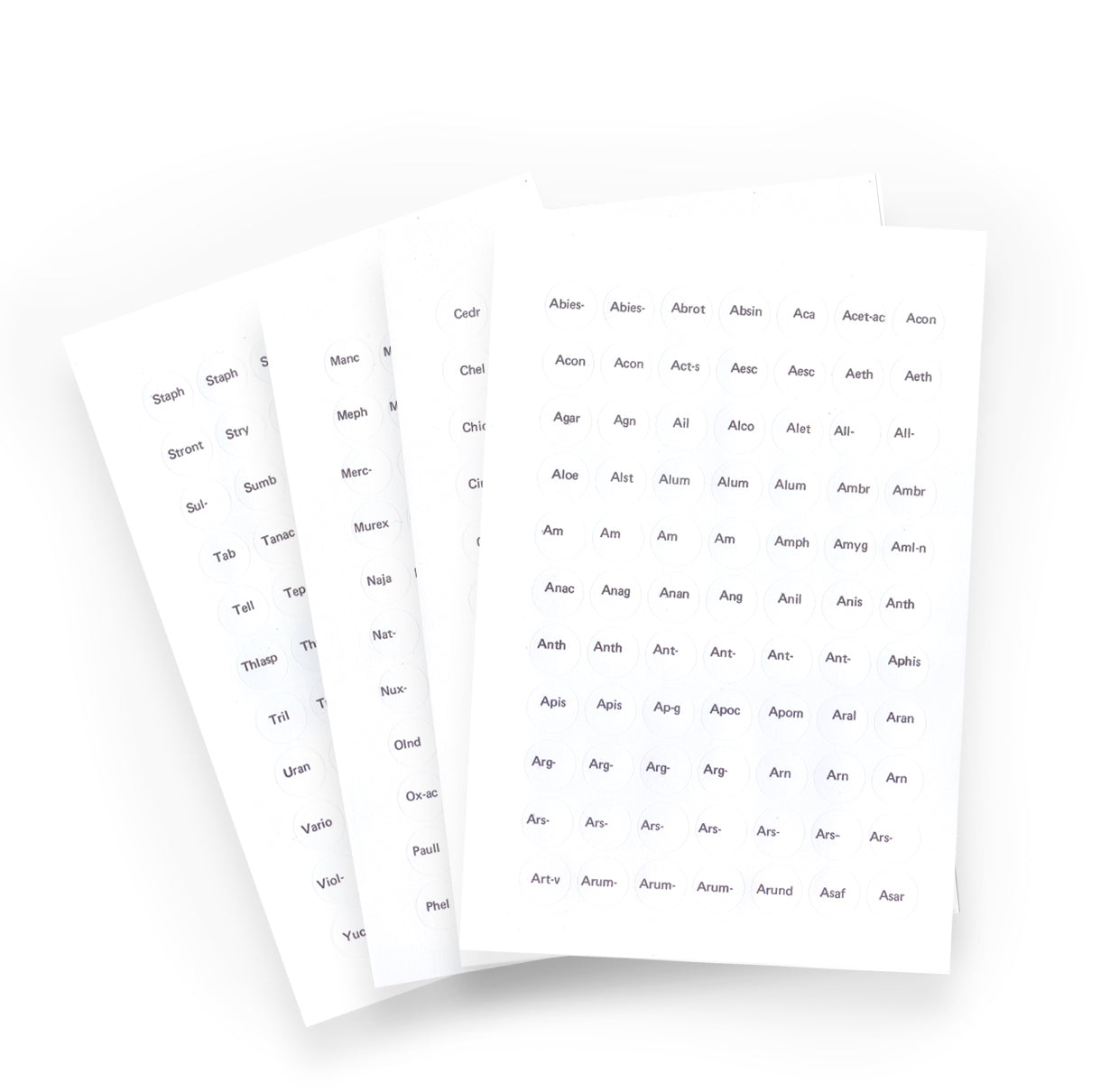 Label C - Circular printed labels with remedy names (12mm diameter) (616 per pack, 77 per sheet)