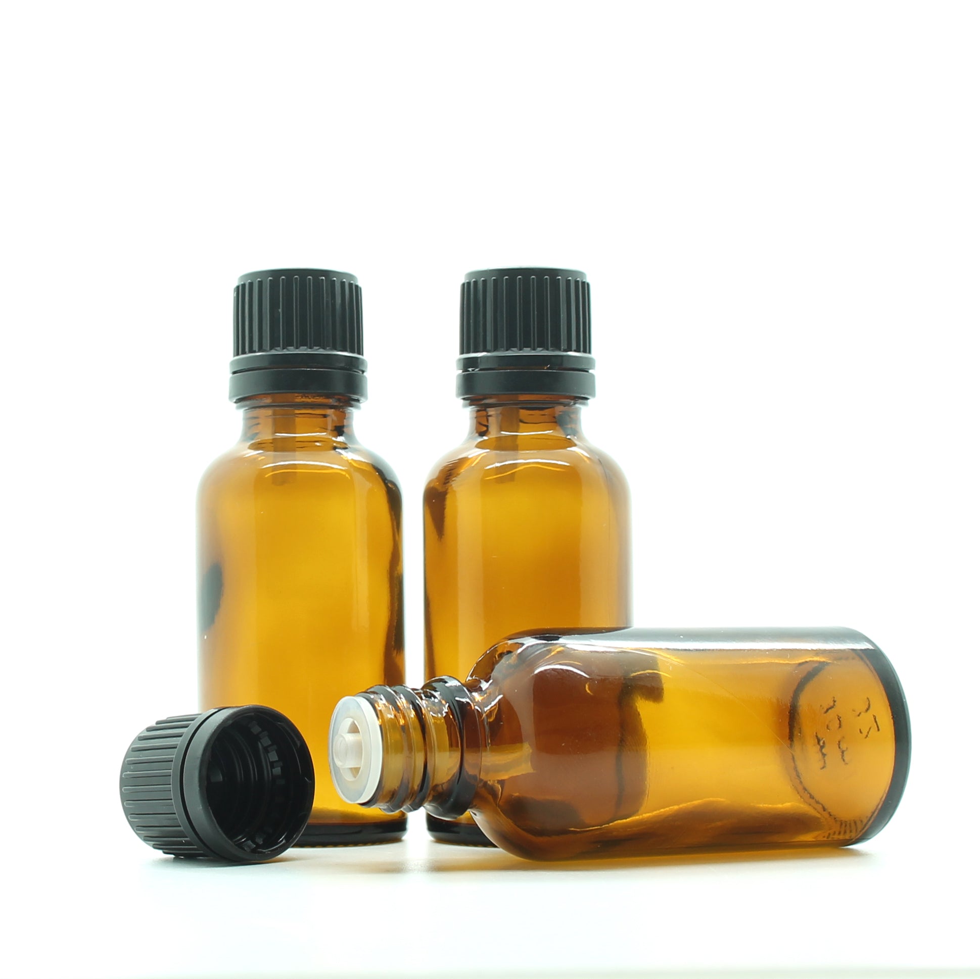 30ml Amber Moulded Glass Pourer Restrictor Bottle with Tamper Evident Cap