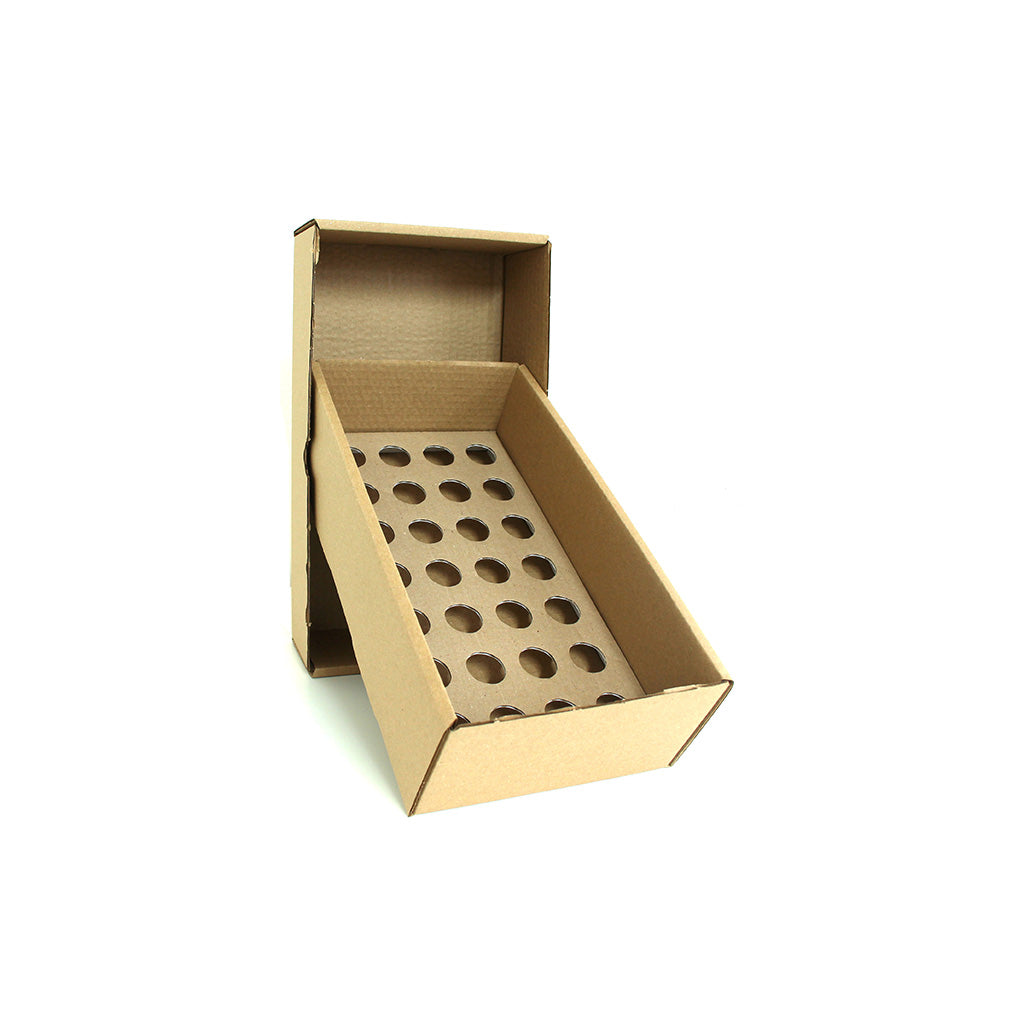 Posting Box with 24mm holed cardboard platform to hold 28 bottles