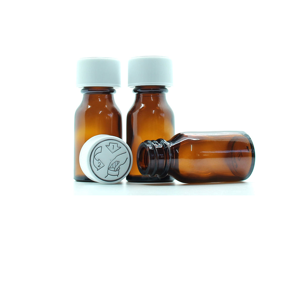 15ml Amber Moulded Glass Bottle with Childproof Cap