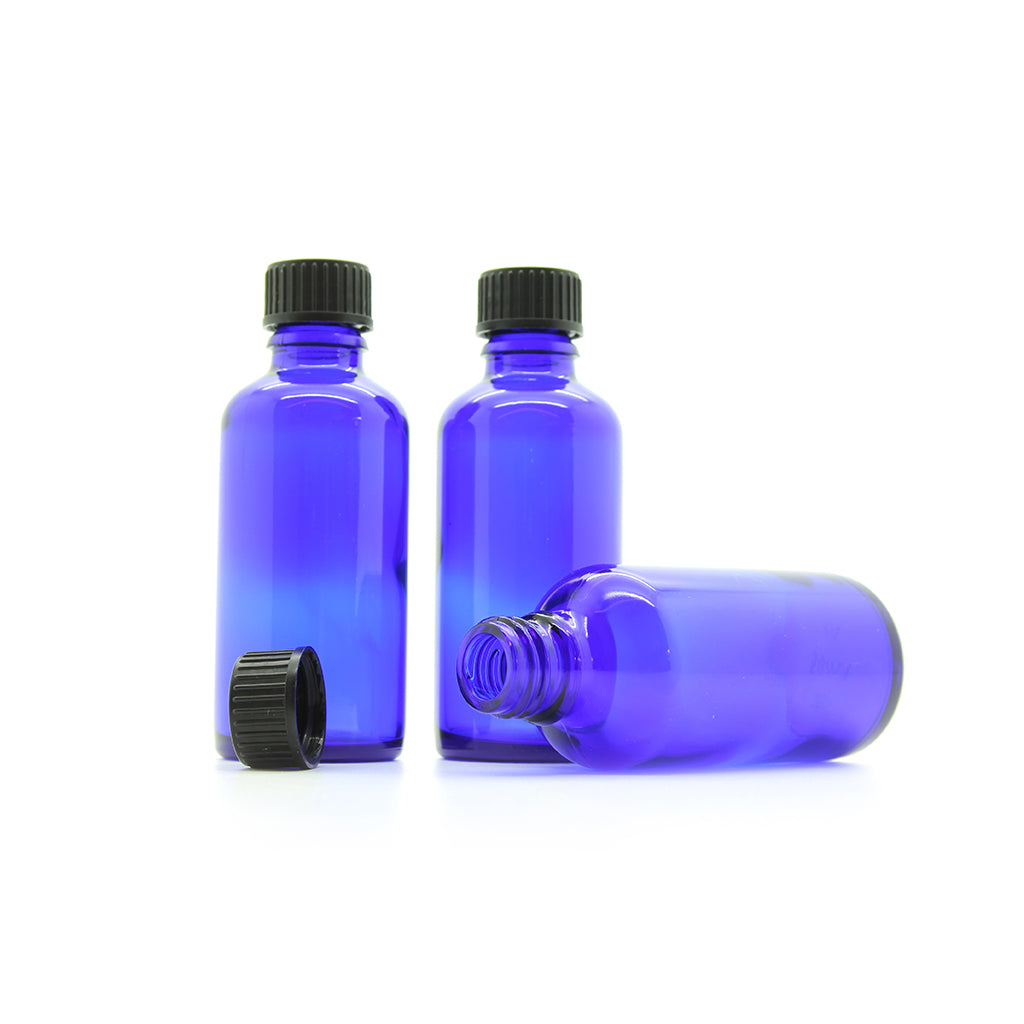 50ml Blue Moulded Glass Screw Cap Bottle