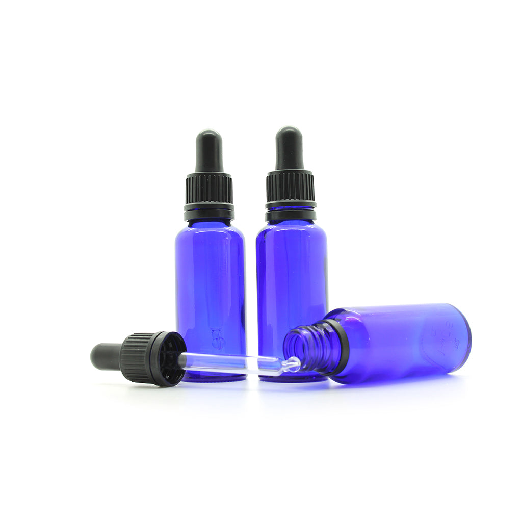 30ml Blue Moulded Glass Dropper Bottle with Tamper Evident Cap